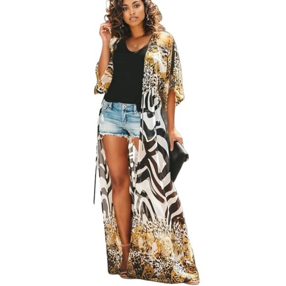 India Rose Wilde Belted Cardigan Kaftan Coverup Kimono Duster - Picture 3 of 11